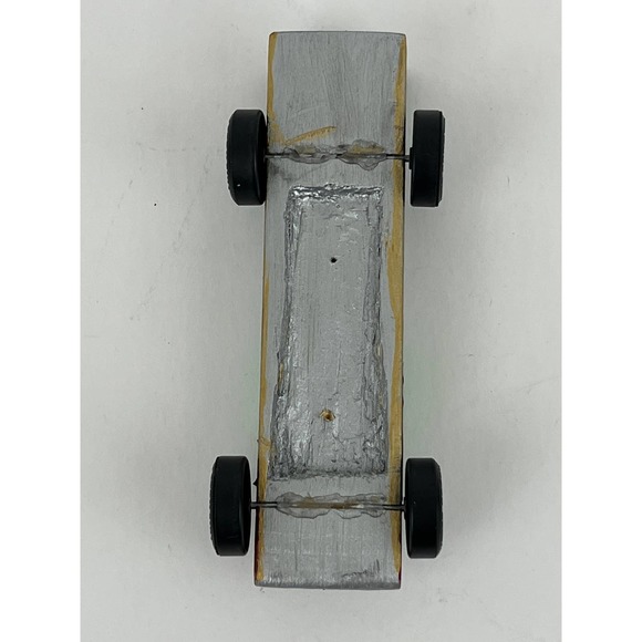 Pinewood Derby Wooden Race Car Green Silver Painted Handmade Cub Scouts VTG - Picture 4 of 5
